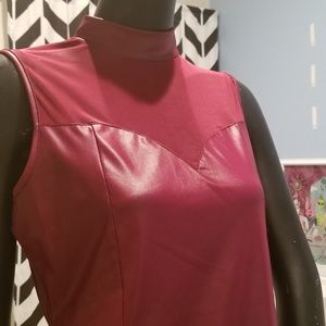 Red mesh sweetheart cut sheath maxi pleather dress